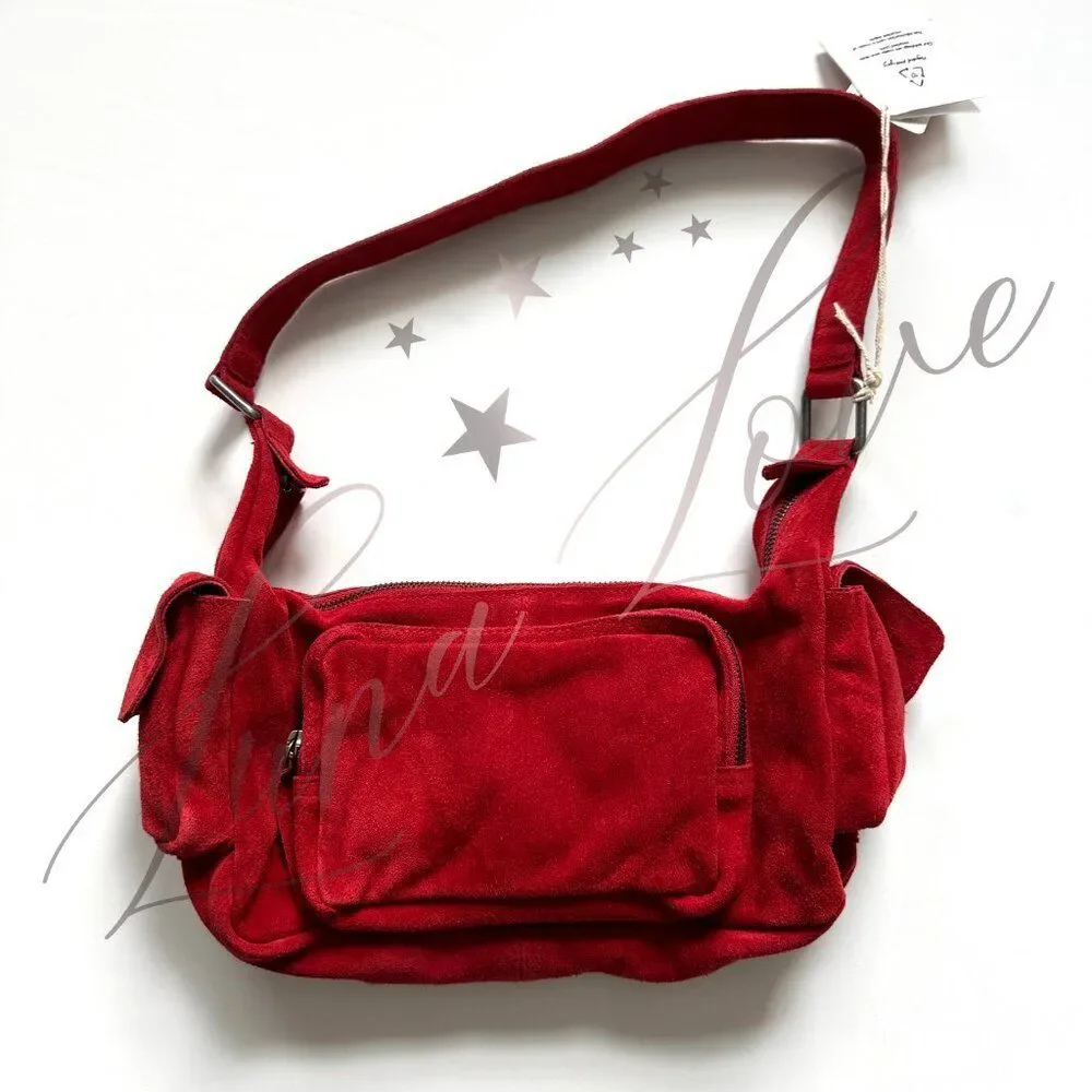 FREE PEOPLE Siren Suede Shoulder/Crossbody Bag In Garnet Dark Red NWT